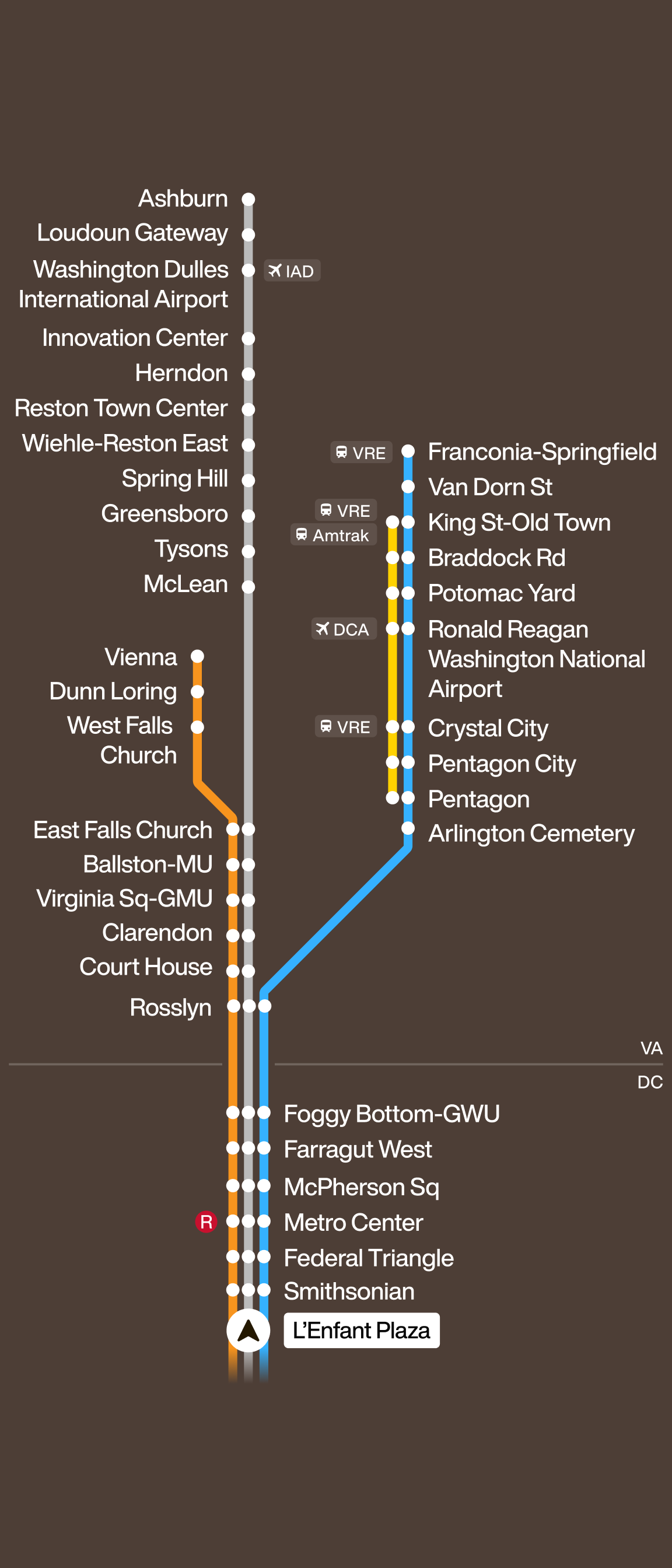 L'Enfant to Vienna/Franconia/Ashburn Station Ahead Map